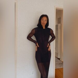 Zara long sleeve maxi dress, sheer arms & sheer lower leg